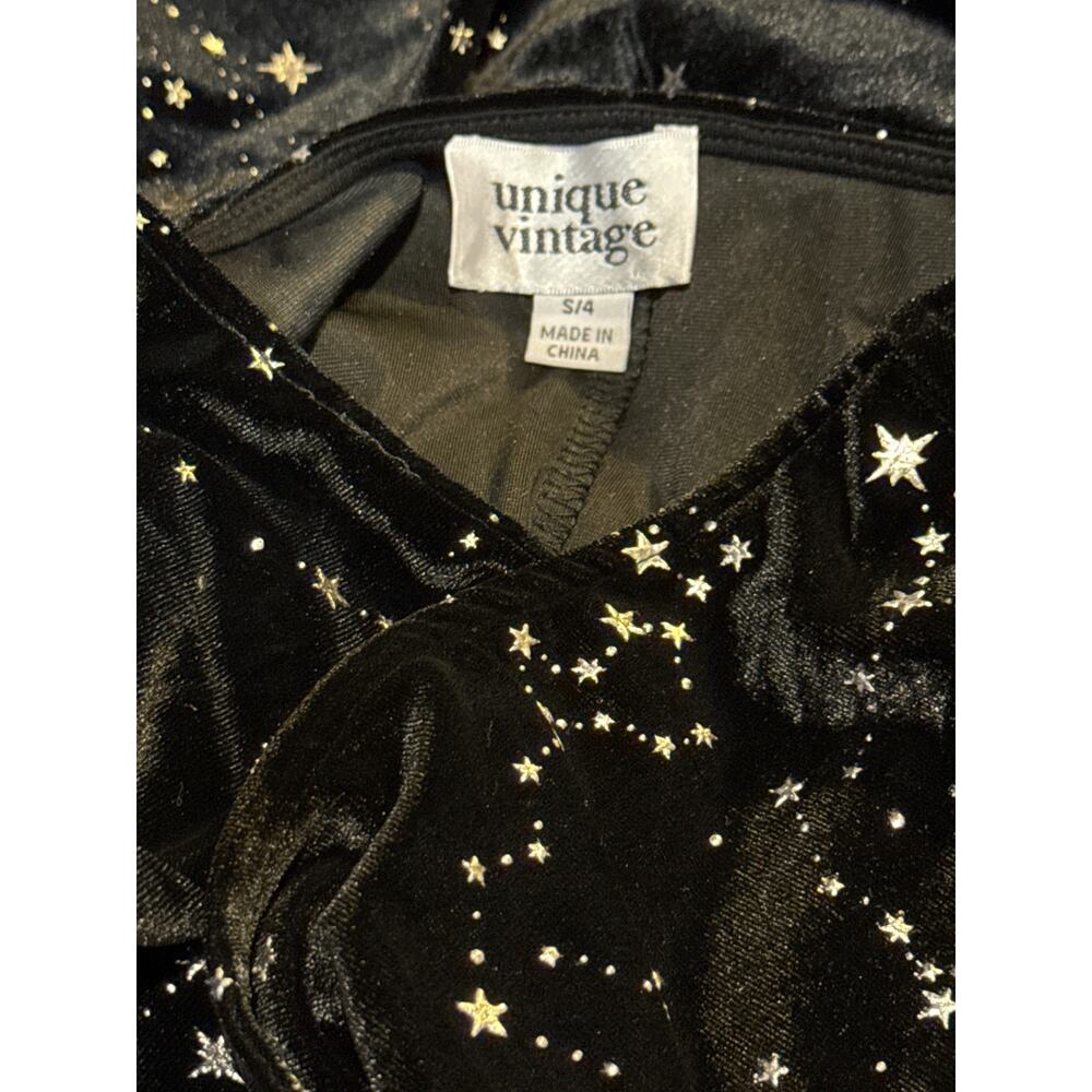 Unique Vintage Black Velvet Magical Star Wrap Dress S 4 NWOT - Picture 3 of 3